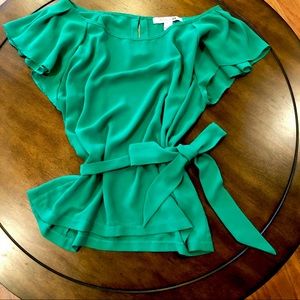Forever 21 Green Butterfly Sleeve Tie Waist Blouse